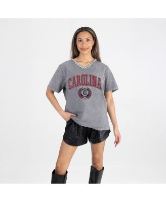 Gameday Couture - Women's Gray South Carolina Gamecocks Iconic Edge Rhinestone V-Neck T-Shirt