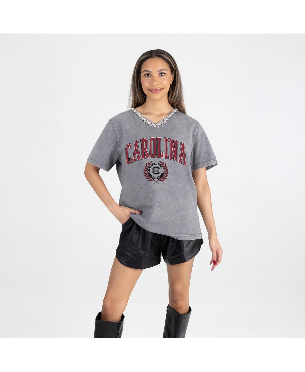 Gameday Couture Women's Gray South Carolina Gamecocks Iconic Edge Rhinestone V-neck T-shirt In Gray