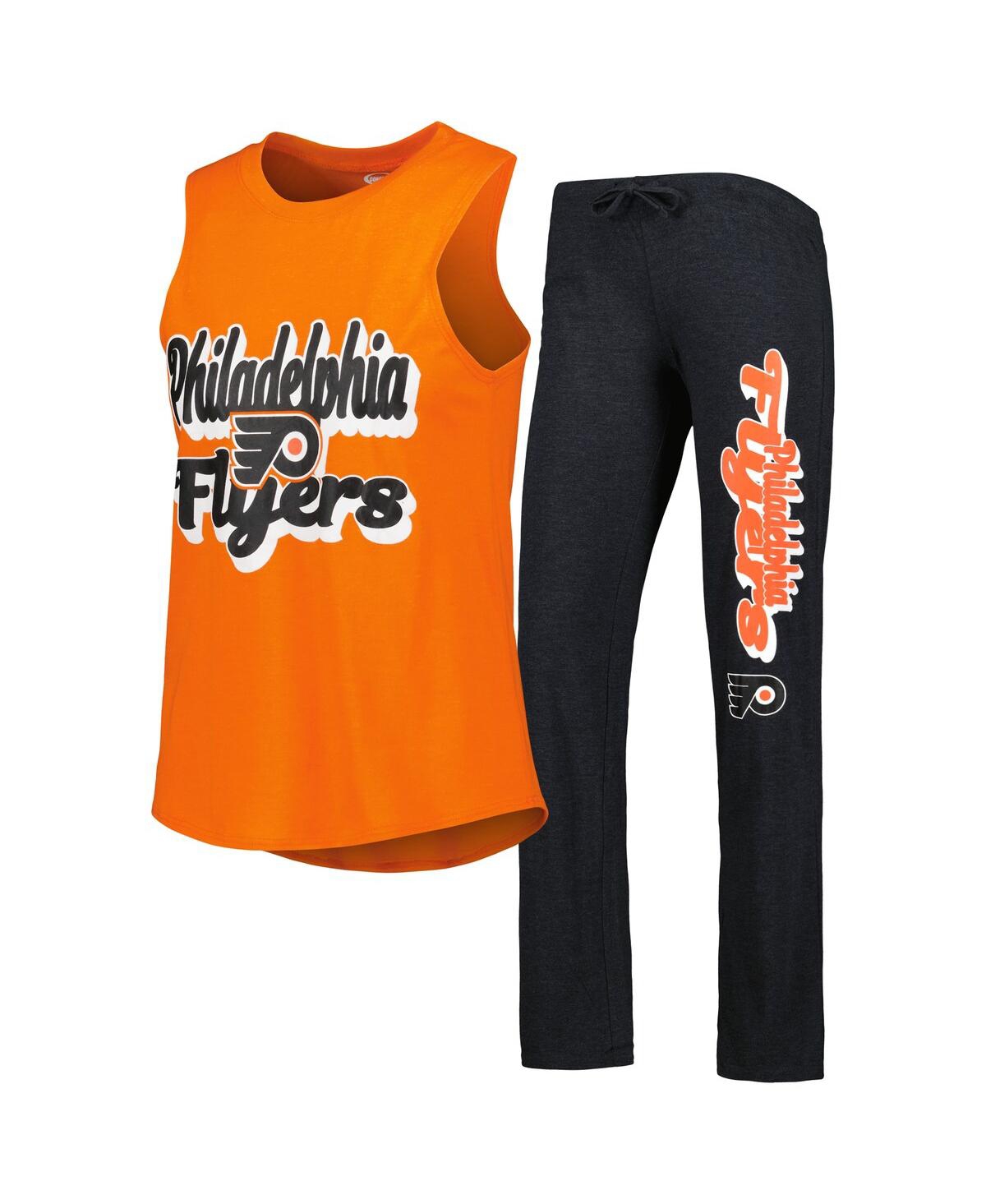 Concepts Sport Women's 2-piece Heather Orange/black Philadelphia Flyers Meter Muscle Tank Top And Pants Sleep Set In Orange