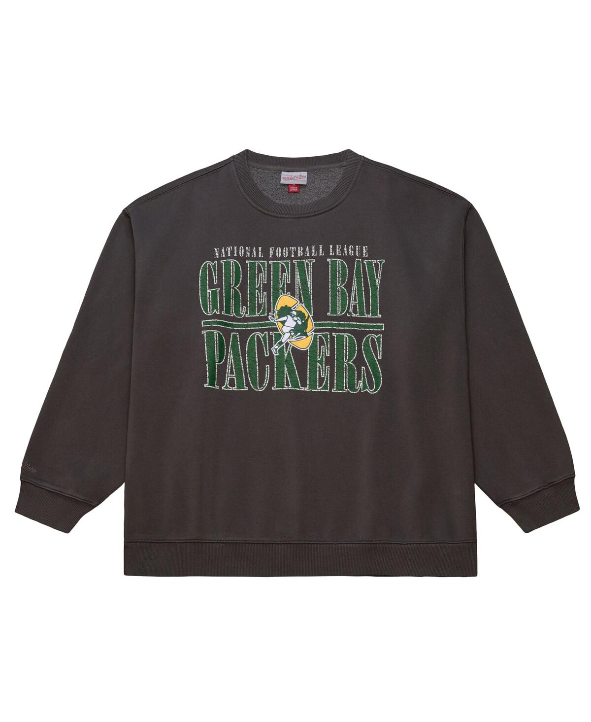 Mitchell & Ness Men's Black Green Bay Packers Downtown Crew Vintage Logo Sweatshirt In Black