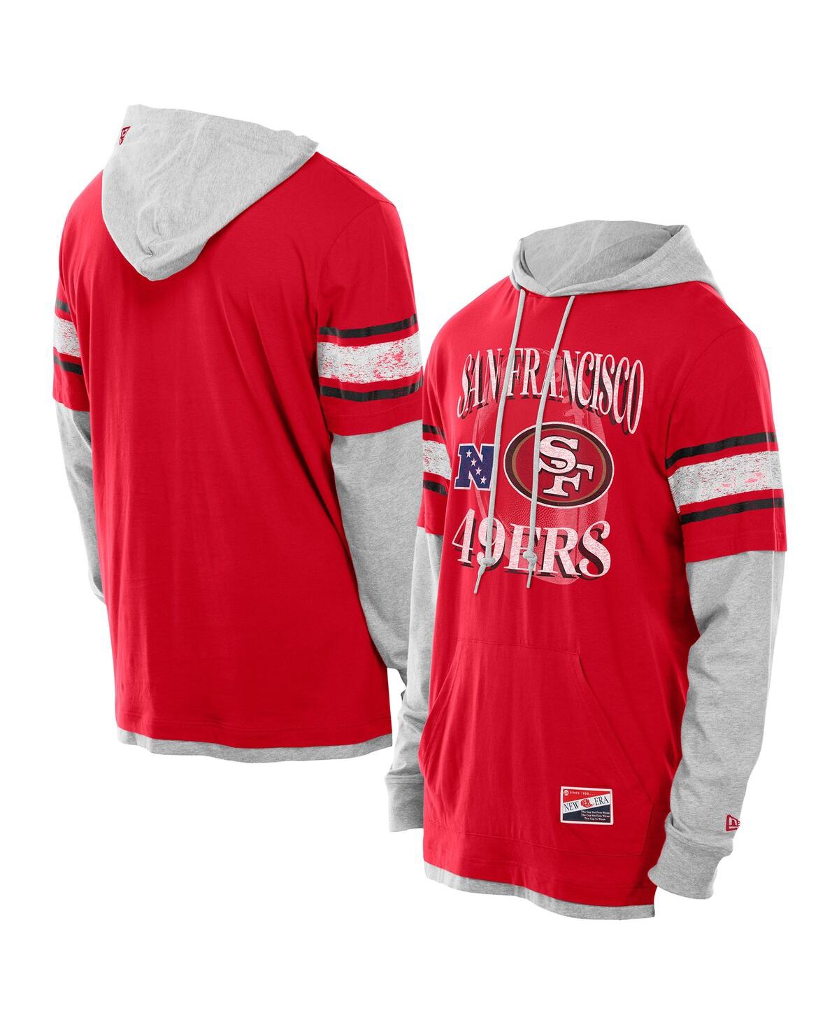 New Era Men's Scarlet San Francisco 49ers Twofer Layered Long Sleeve Hoodie T-Shirt