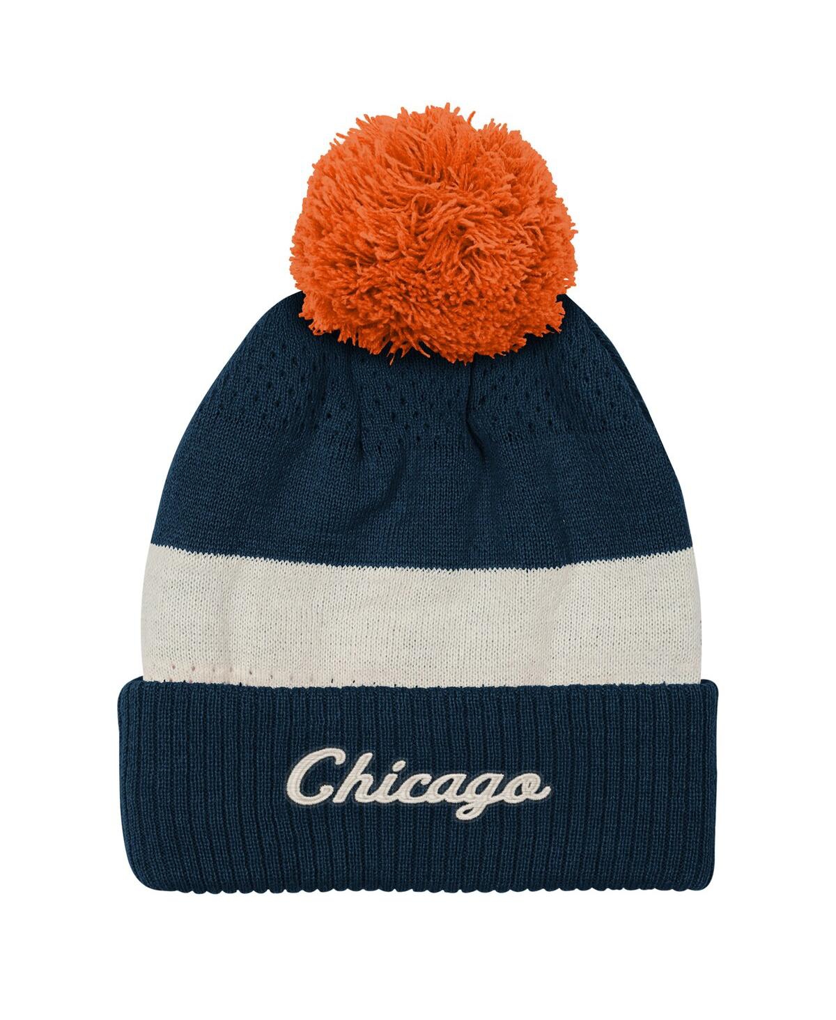 Outerstuff Big Boys And Girls Navy Chicago Bears Modern Fan Cuffed Knit With Pom Hat In Multi