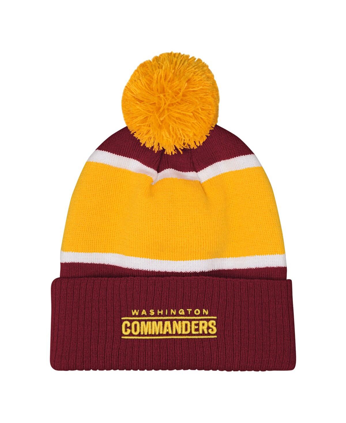 Outerstuff Girls Burgundy Washington Commanders Let's Play Cuffed Knit With Pom Hat In Yellow