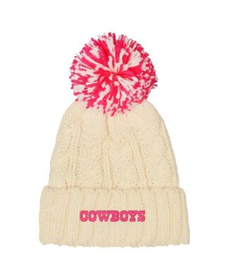 Big Girls White Dallas Cowboys Cable Cuffed Knit with Pom Hat