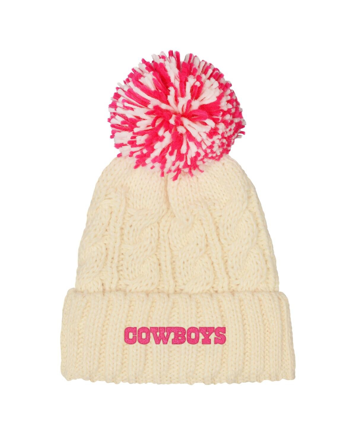 Outerstuff Big Girls White Dallas Cowboys Cable Cuffed Knit With Pom Hat In Neutral