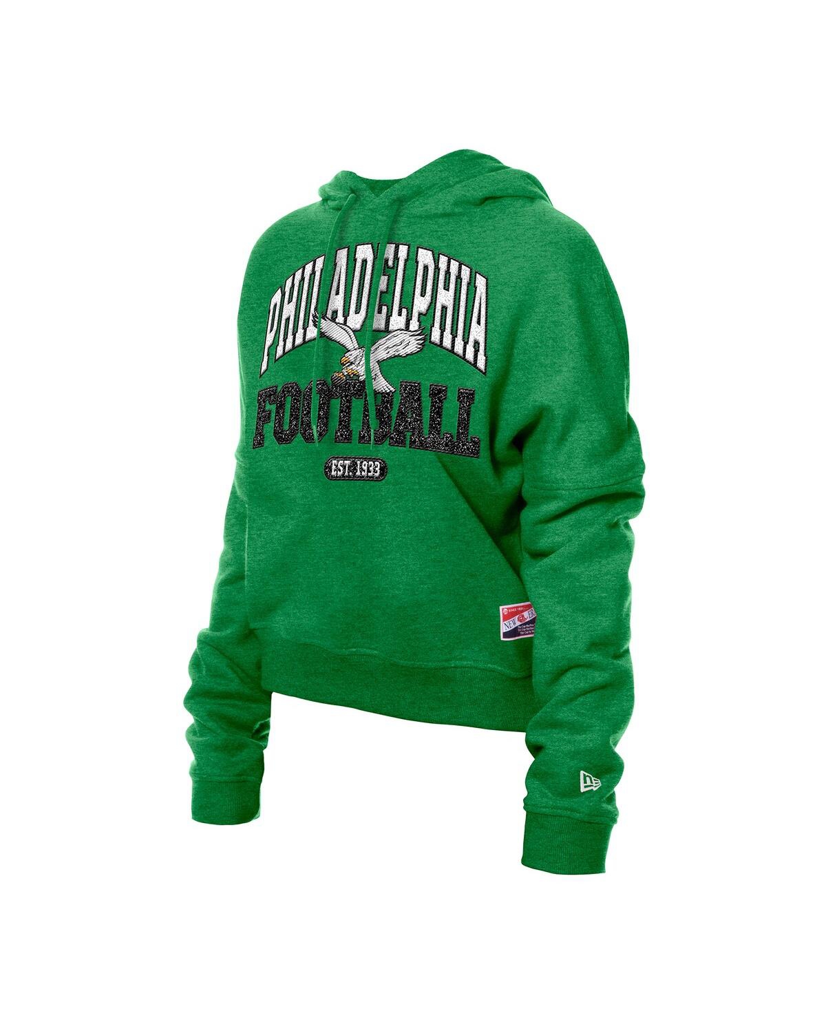 New Era Women's Kelly Green Philadelphia Eagles Throwback Boxy Hoodie Sweatshirt In Green