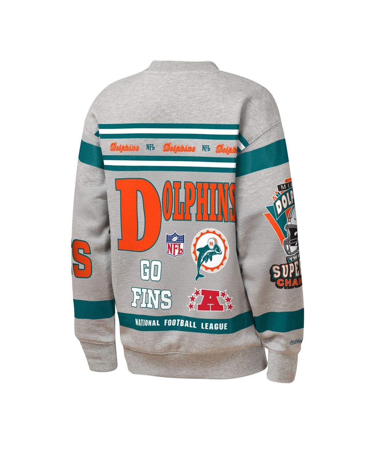Mitchell & Ness Big Boys And Girls Gray Miami Dolphins Throwback All-over Print Fleece Sweatshirt In Gray