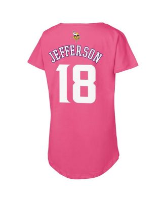 Big Girls Justin Jefferson Pink Minnesota Vikings Player Name Number T-Shirt