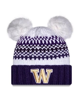 New Era - Women's Purple Washington Huskies Double Pom Print Cuffed Knit Hat