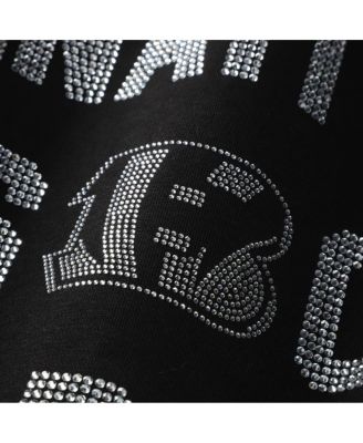 Women's Black Cincinnati Bengals Oversized Hype Era Rhinestone Text Sweatshirt