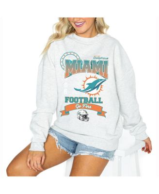 Gameday Couture - Women's Ash Miami Dolphins Oversized Run the Show Pullover Sweatshirt