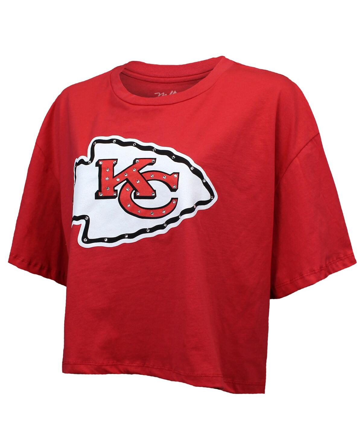 Majestic Women's Patrick Mahomes Red Kansas City Chiefs Swarovski Crystals Boxy Cropped Name Number T-shirt In Multi