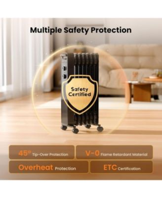 Portable Electric Radiato Portable Electric Radiator Heater,Space Oil Filled Heaters with 3 Heat Settings, Overheat & Tip-Over Protection,1500W