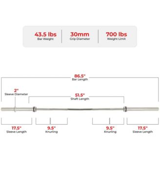86” (7 ft) Olympic Barbell Bar with 30mm shaft diameter