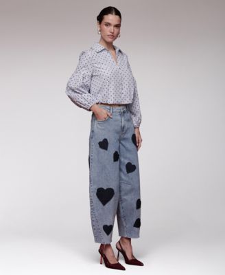 Women's Heart Print Barrel Jeans