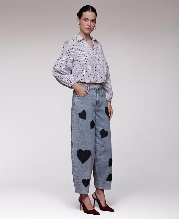 Women's Heart Print Barrel Jeans - thumbnail 5