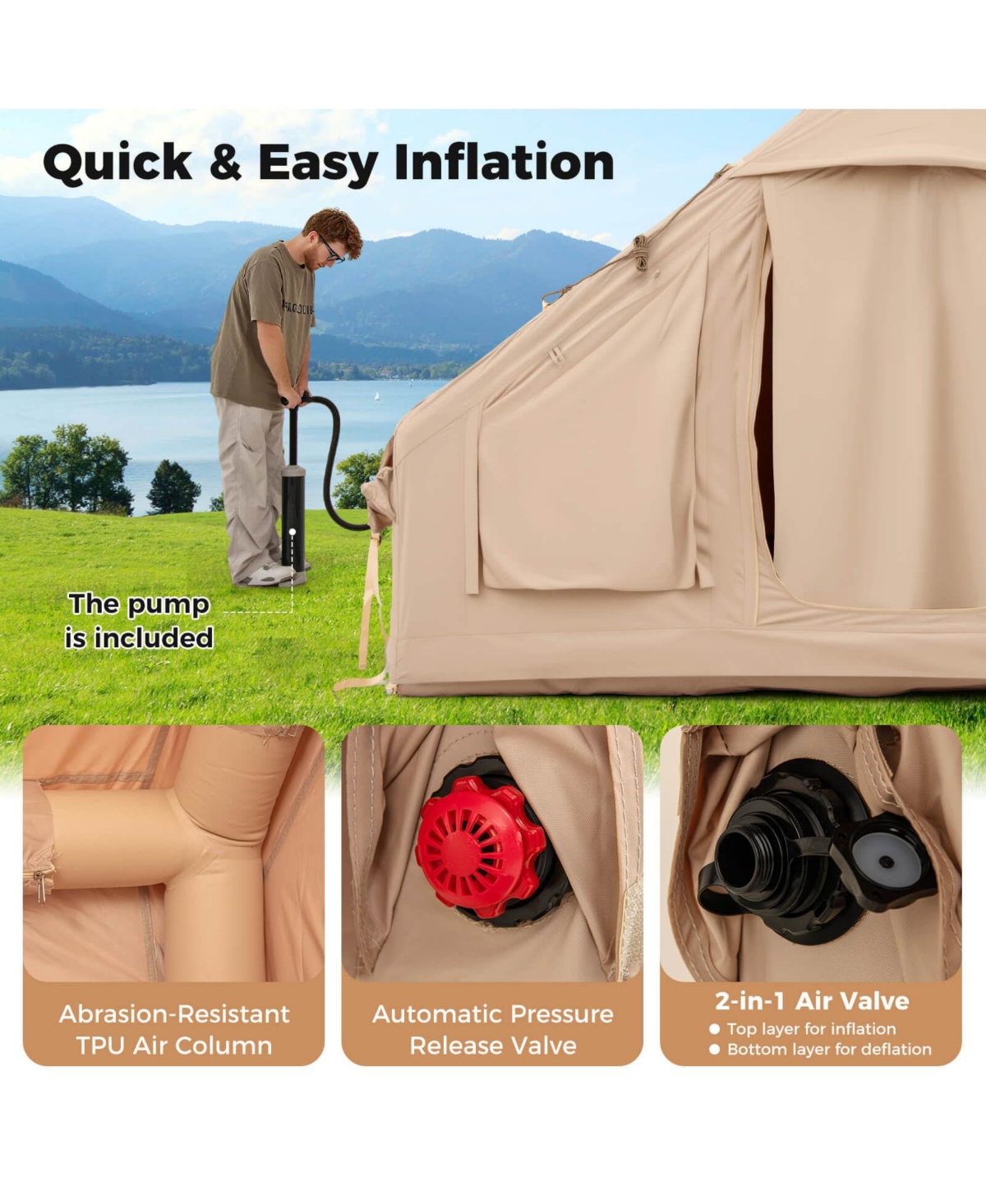 Costway 4-6 People Inflatable Tent with 4 Mesh Screen Windows 2 Doors Skylight Carrying Bag