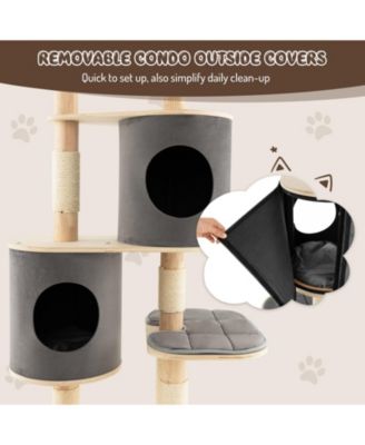 6-Tier Wooden Cat Tree with 2 Removeable Condos Platforms and Perch