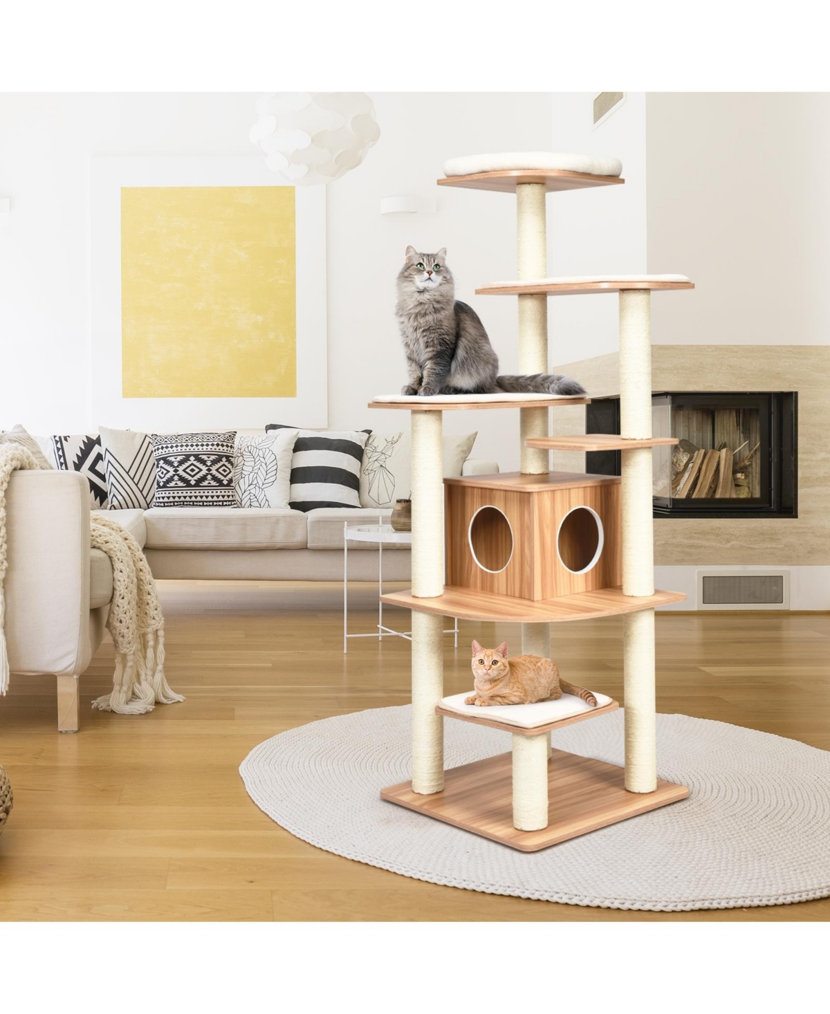 Sugift 7-Layer Wooden Cat Tree Tall Cat Tower with Sisal Posts and Condo