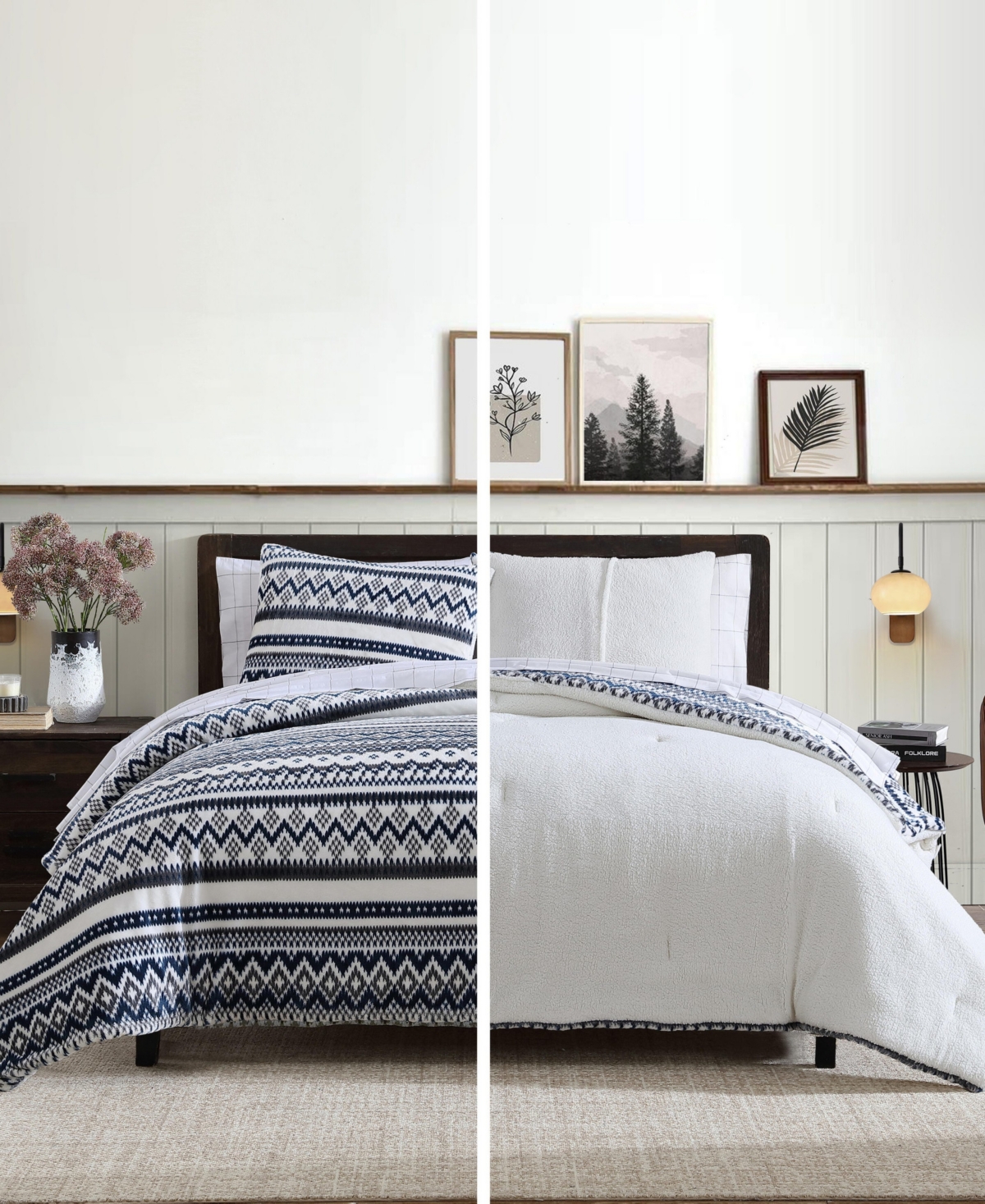 Eddie Bauer Mountain Embroidery Plaid Cotton Comforter Set In Blue