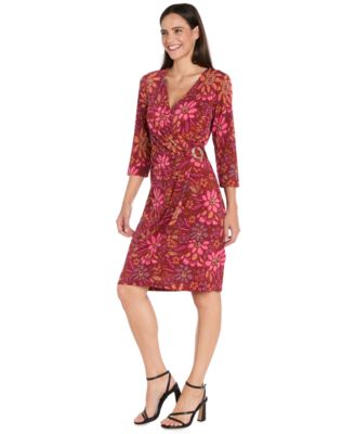 Women's Printed Faux Wrap 3/4-Sleeve Dress