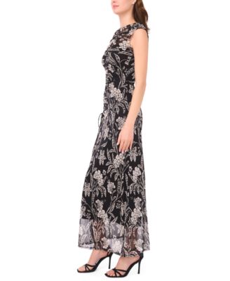 Women's Mesh Ruched Sleeveless Maxi Dress