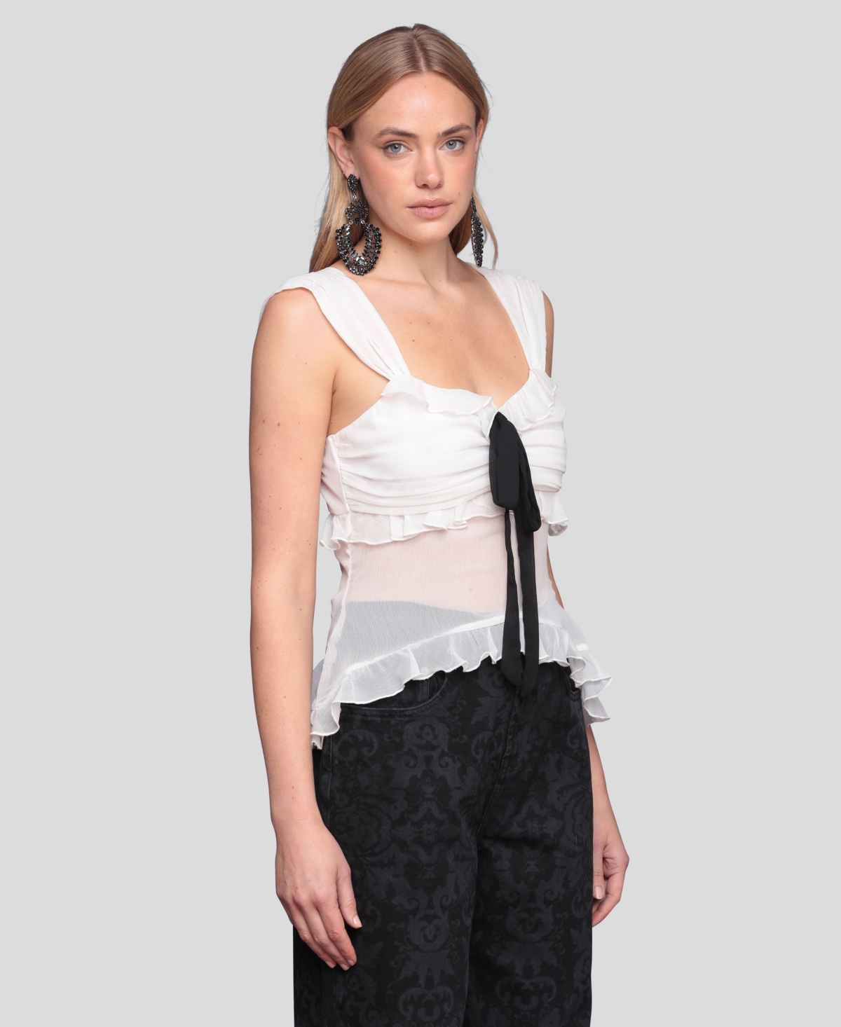Avec Les Filles Women's Bow Detail Ruffle Top In Multi