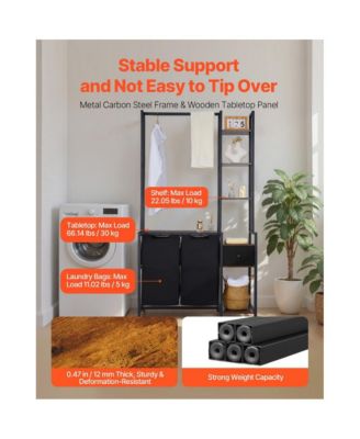 Laundry Hamper with 3 Tiers, 2 Bags, and Storage Rack