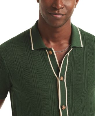 Men's Textured Open Front Polo Sweater