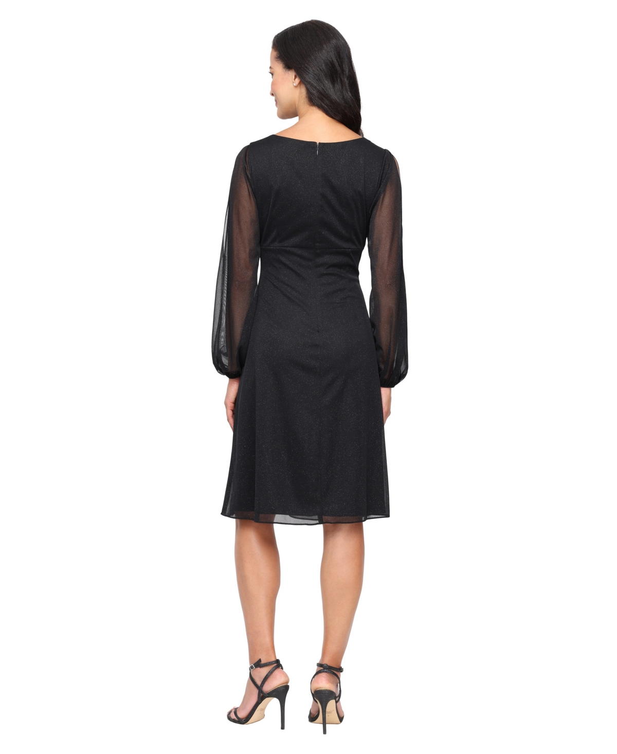 Sl Fashions Women's Glittered Illusion-sleeve Dress In Black