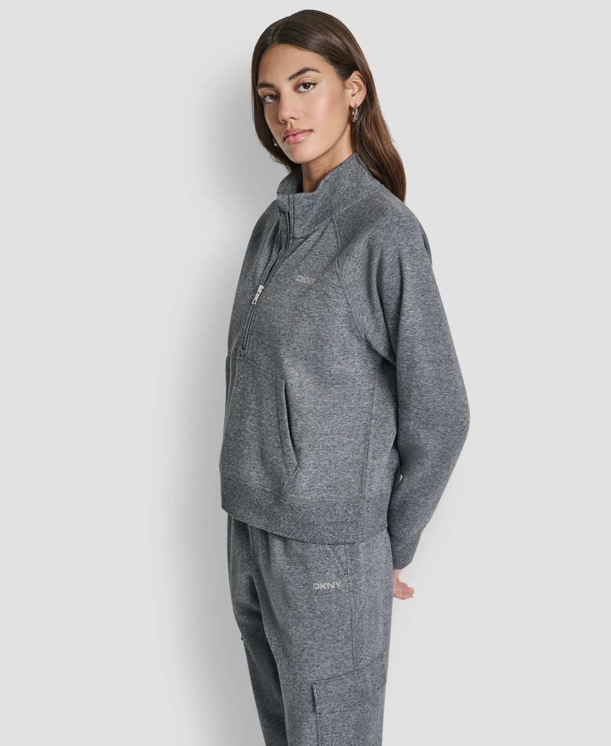 Dkny Sport Women's Studded-logo Half-zip Sweatshirt In Black