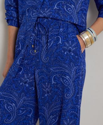 Petite Paisley Crepe Wide-Leg Pants