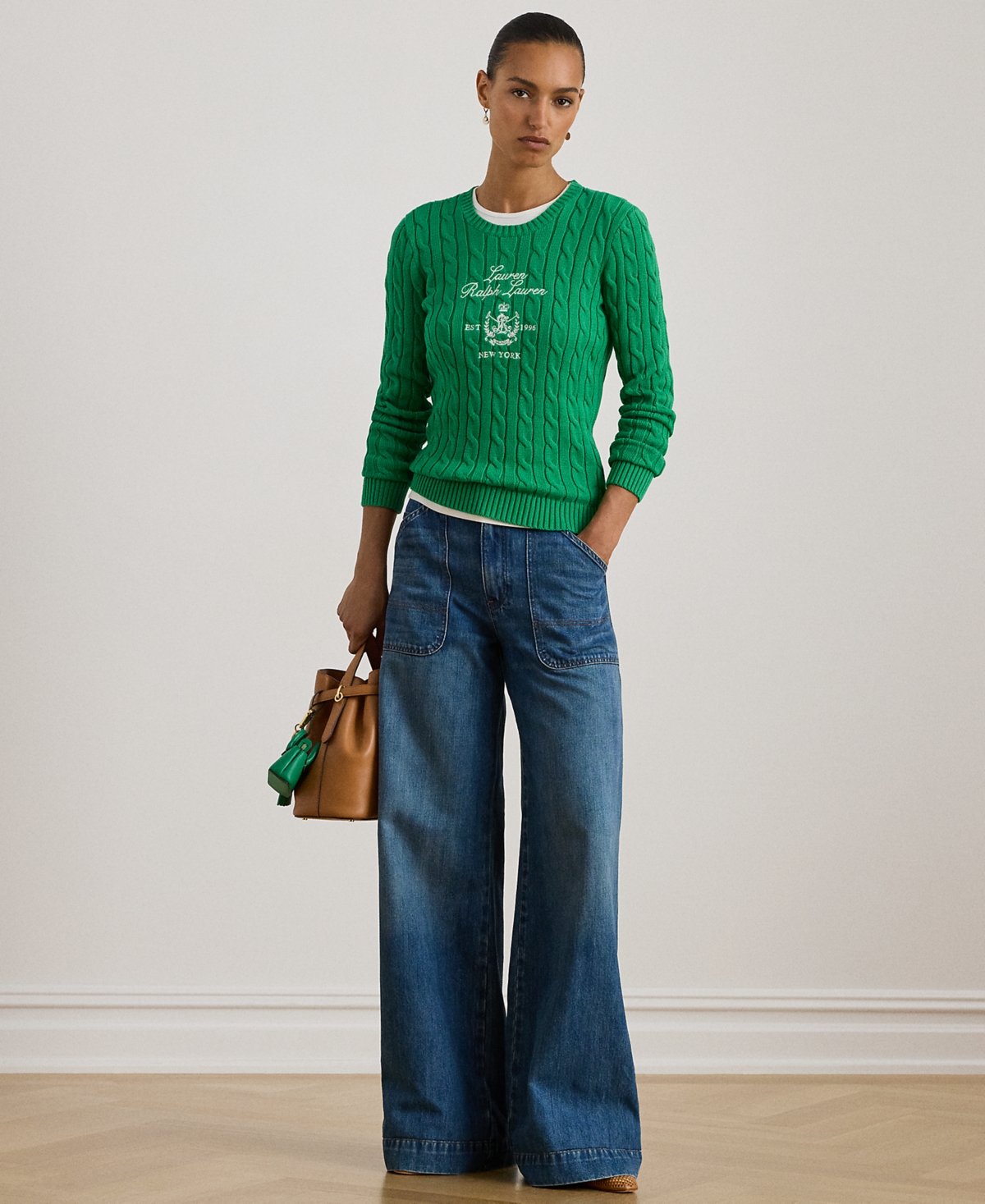 Ralph Lauren Petite Embroidered-crest Crewneck Sweater