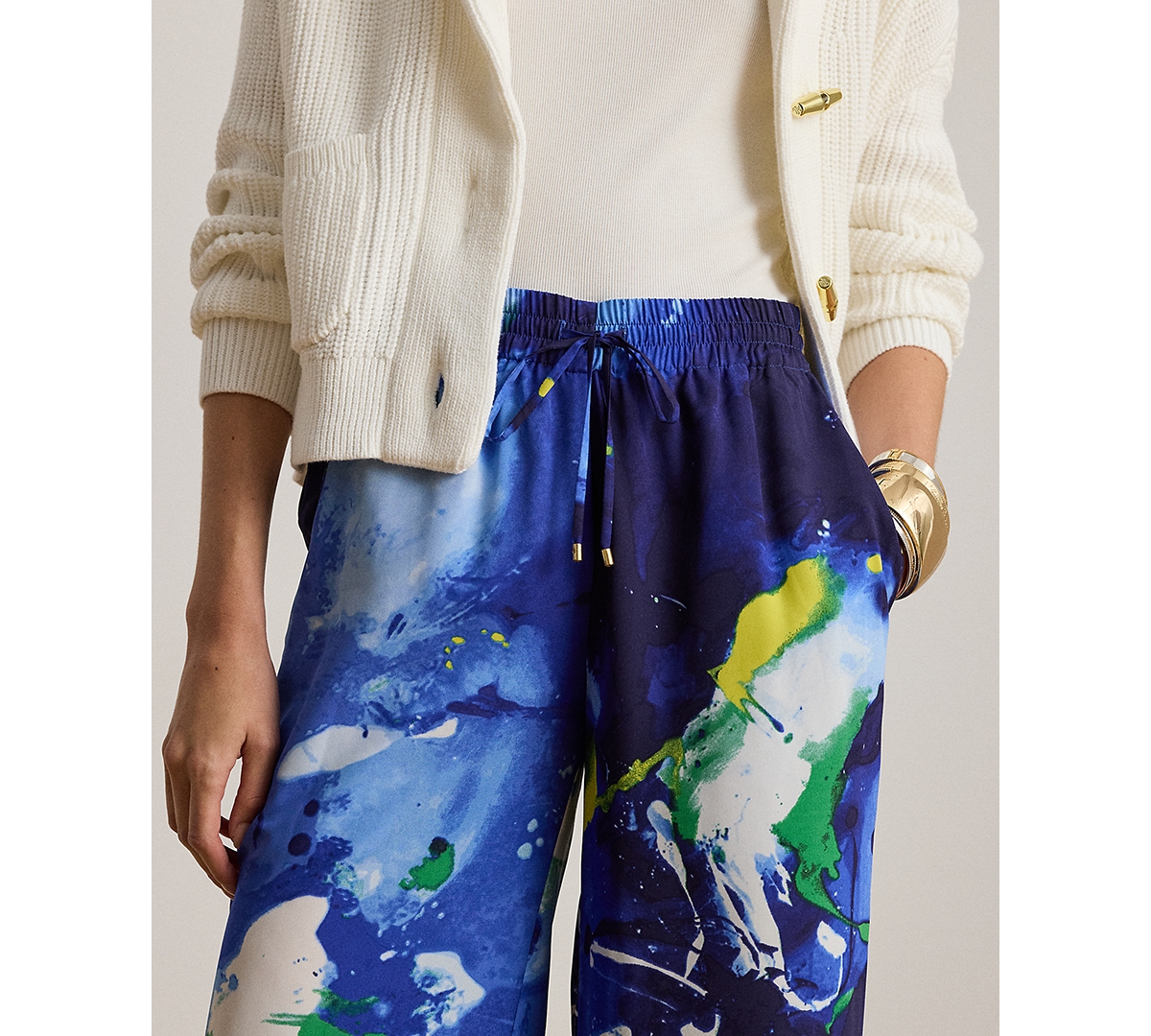 Ralph Lauren Petite Abstract Print Wide-leg Pants In Blue