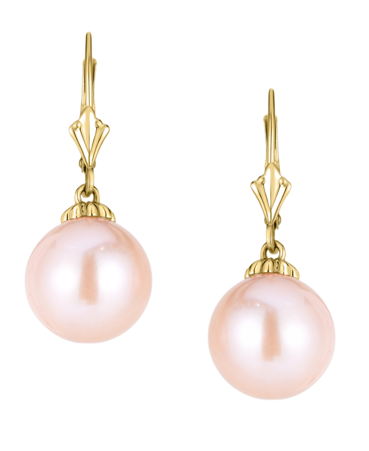 Macy's Pink Freshwater Pearl (11mm) Earrings In 14k Yellow Gold In Transparent