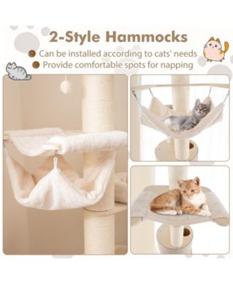 74 Inches Tall Wooden Cat Tower Tree with 2-Story Cat Condo and Washable Cushions