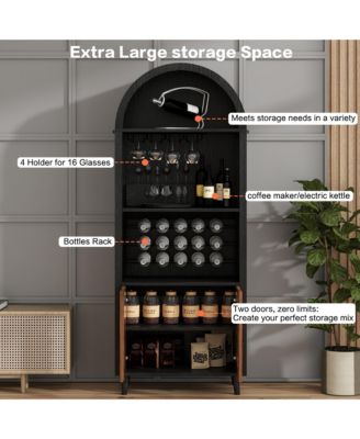 CASAINC 71" Farmhouse Arched Wine Bar Cabinet with Rack and Glass Holder