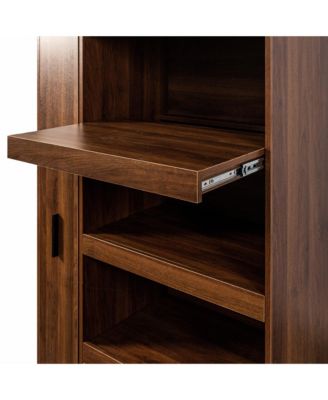 70.87" Tall Kitchen Pantry Cabinet with Pull-Out Multi-Tier Shelf, 1 Drawer, Aluminum Frame Glass Door, Freestanding Storage