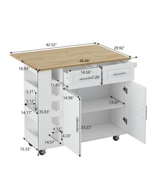 Kitchen Island Cart with Cabinet, Drawers, Spice Rack, Towel Holder & Foldable Top