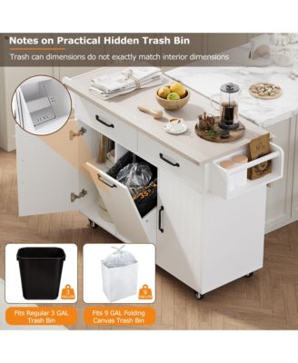 CASAINC Wood Rolling Drop Leaf with Trash Can Storage, Spice Rack, Towel Rack, Drawer & Adjustable Shelf Kitchen Island Cart