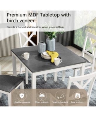 5-Piece Dining Table Set for 4 with Upholstered Chairs, White Frame Grey Top Table Set for Kitchen or Small Apartment-