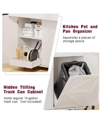 CASAINC 47.2" MDF Drop Leaf, Side Racks, Drawers, Towel Rack & Wheels Farmhouse Kitchen Island