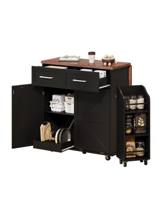 CASAINC 47.2" MDF Drop Leaf, Side Racks, Drawers, Towel Rack & Wheels Farmhouse Kitchen Island