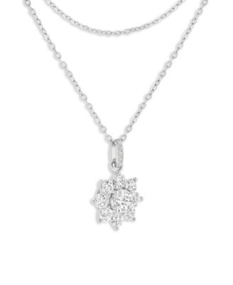 Cubic Zirconia Sterling Silver Cluster Flower Pendant Necklace, Macy's Exclusive
