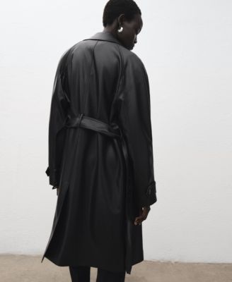Women's Long Leather-Effect Belted Trench Coat