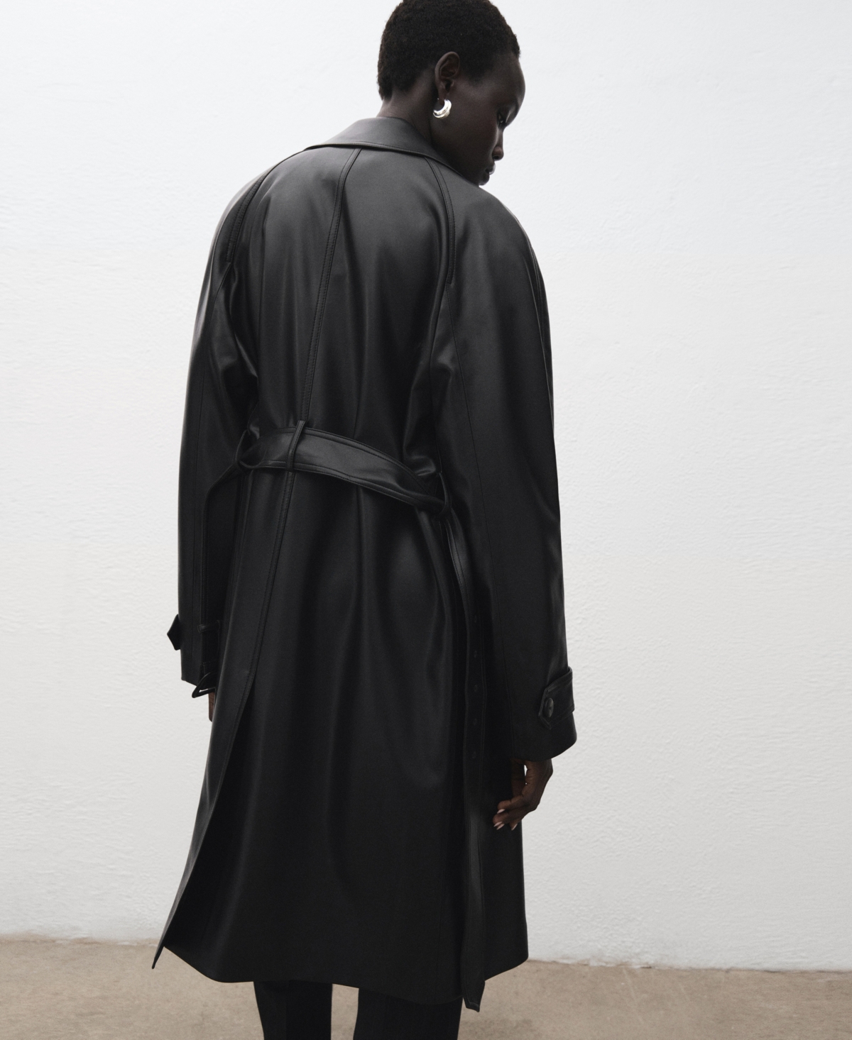 Mango Women's Long Leather-Effect Belted Trench Coat