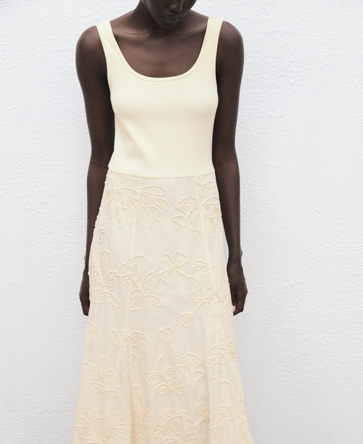 Mango Women's Floral-embroidered Combined Dress In Neutral