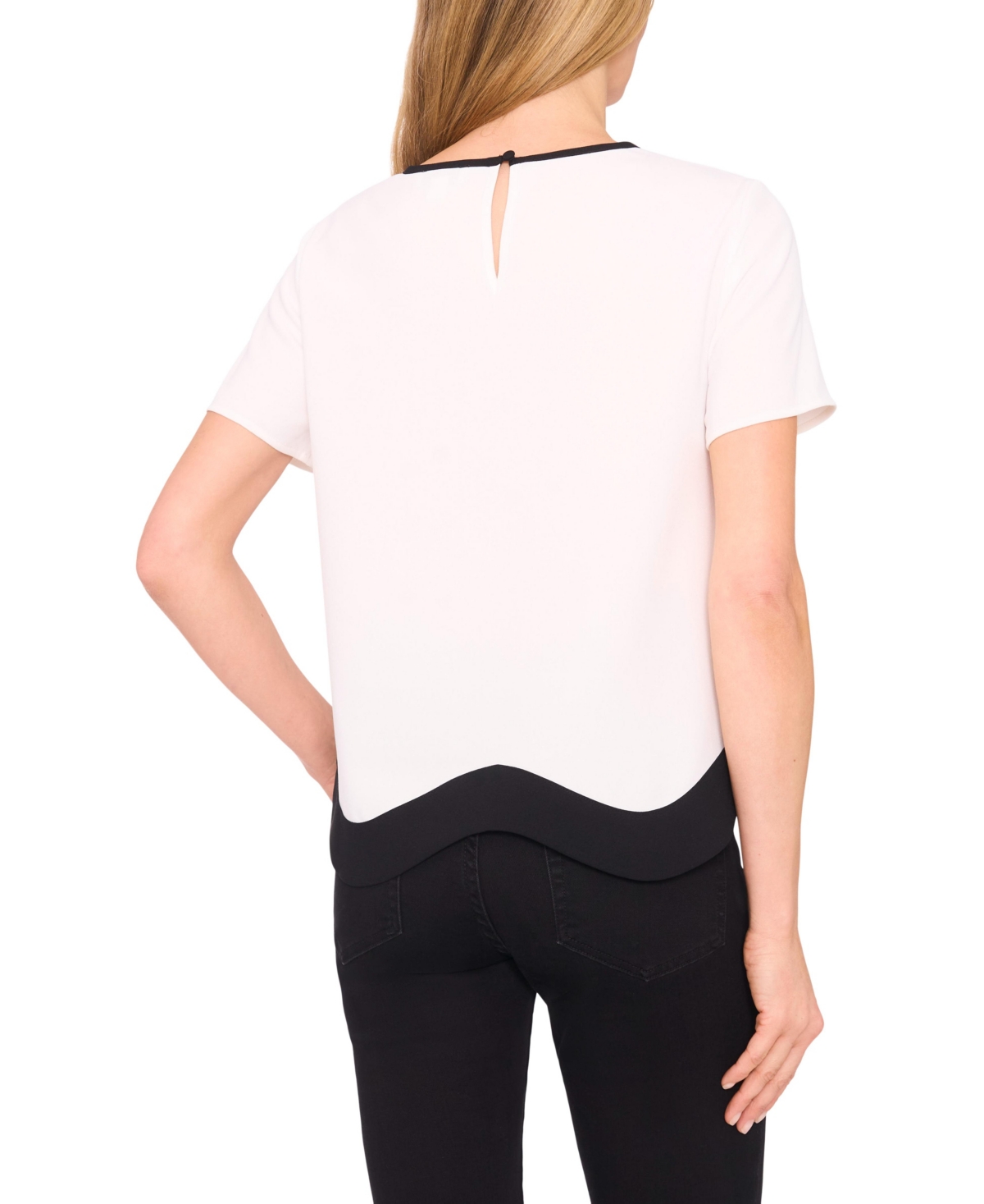 CeCe Women's Contrast-Hem Short-Sleeve Blouse