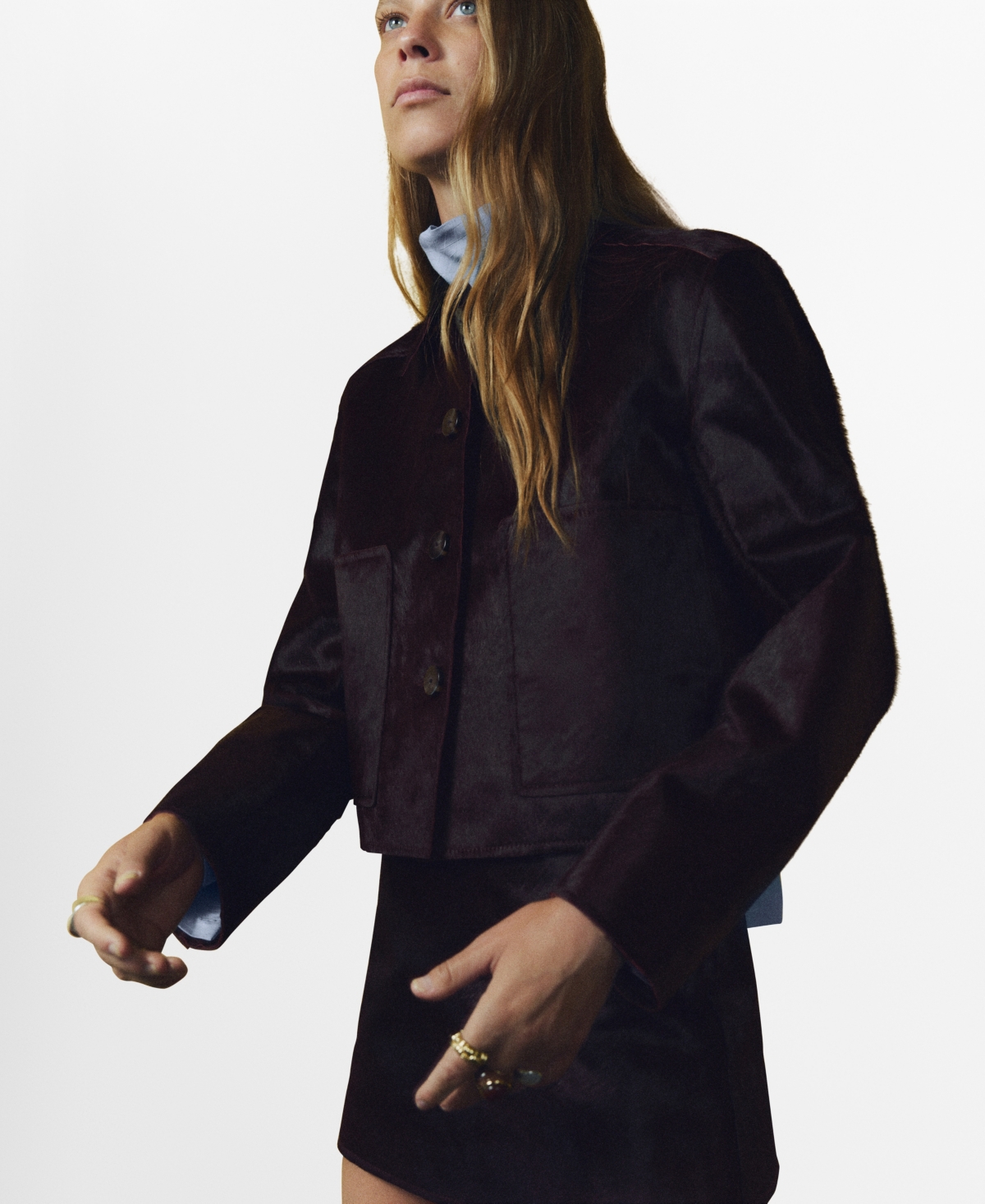 Mango Women's Fur Pockets Leather Jacket