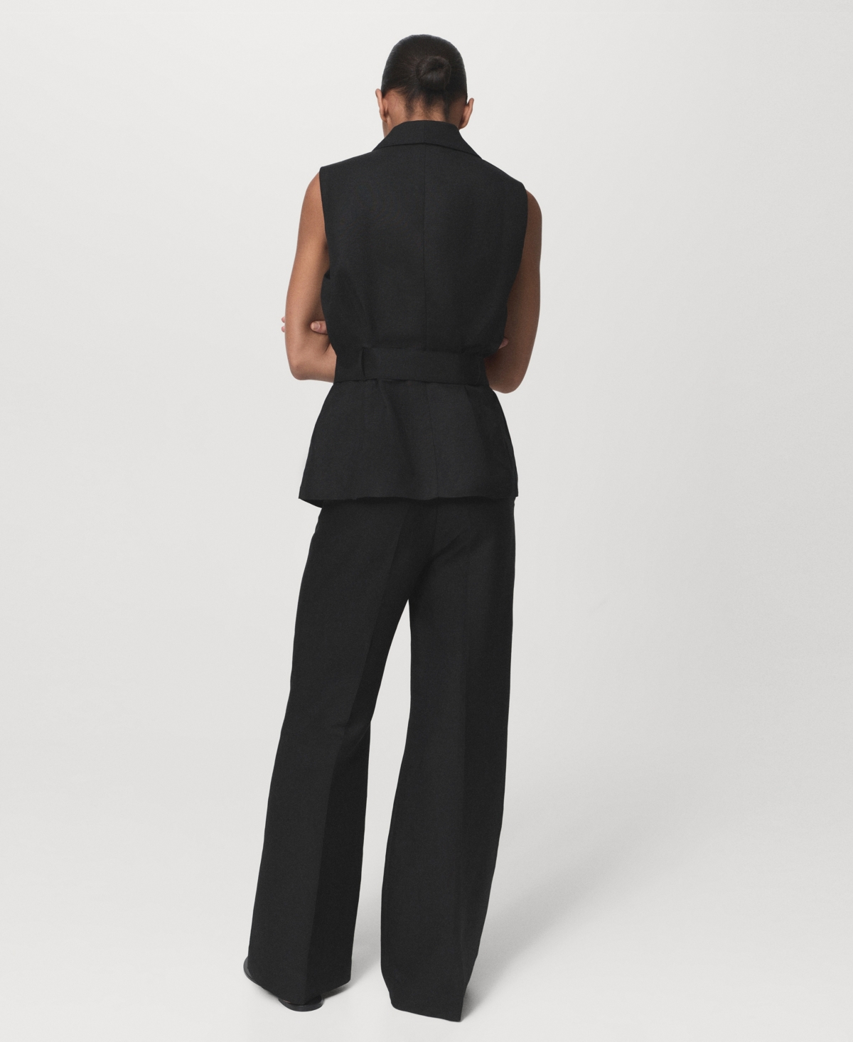 Mango Straight Leg Linen Blend Pants In Black